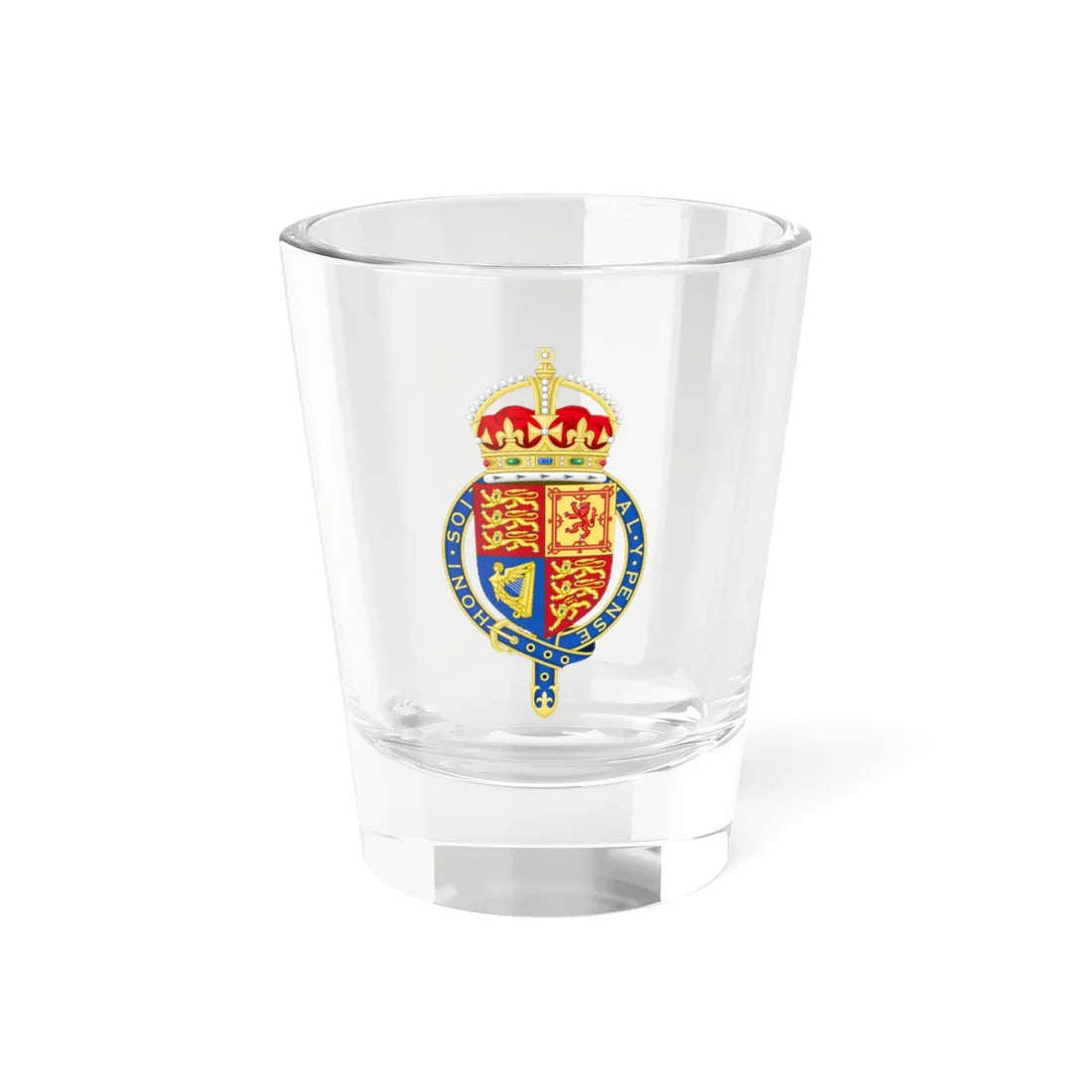 Royal arms of the United Kingdom 1901-1952 Crown  Garter (United Kingdom) (Coat of Arms) Shot Glass 1.5oz 1.5oz - Go Mug Yourself