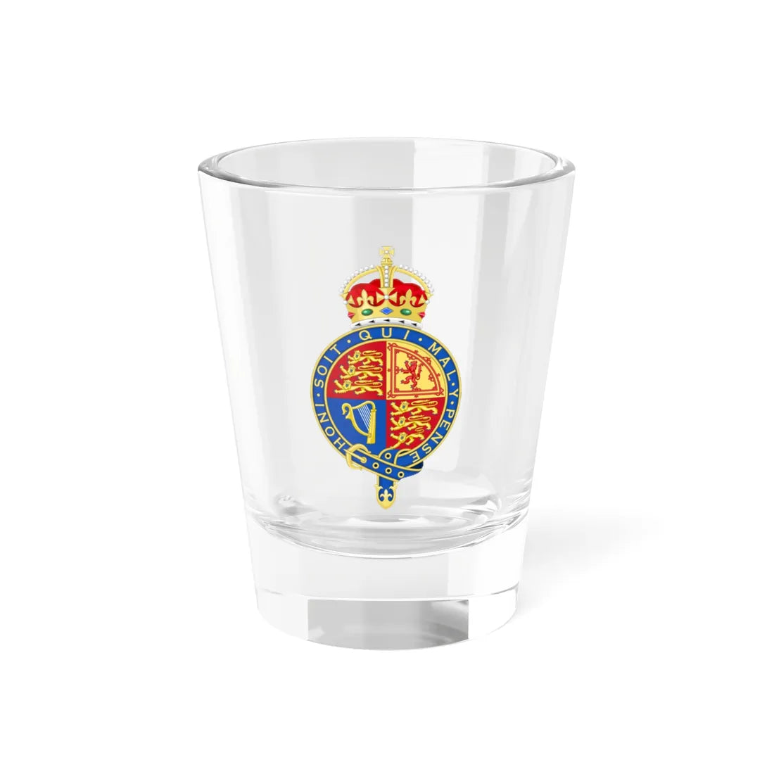 Royal Arms of the United Kingdom Privy Council Tudor Crown and Gaelic Harp (United Kingdom) (Coat of Arms) Shot Glass 1.5oz 1.5oz - Go Mug Yourself
