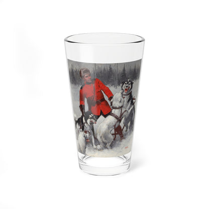 Royal Canadian Mountie Dogs, Winter Scene (Magazine Illustration) Pint Glass 16oz-16oz-Go Mug Yourself