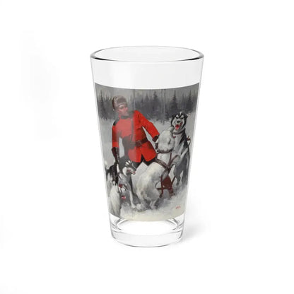 Royal Canadian Mountie Dogs, Winter Scene (Magazine Illustration) Pint Glass 16oz 16oz - Go Mug Yourself