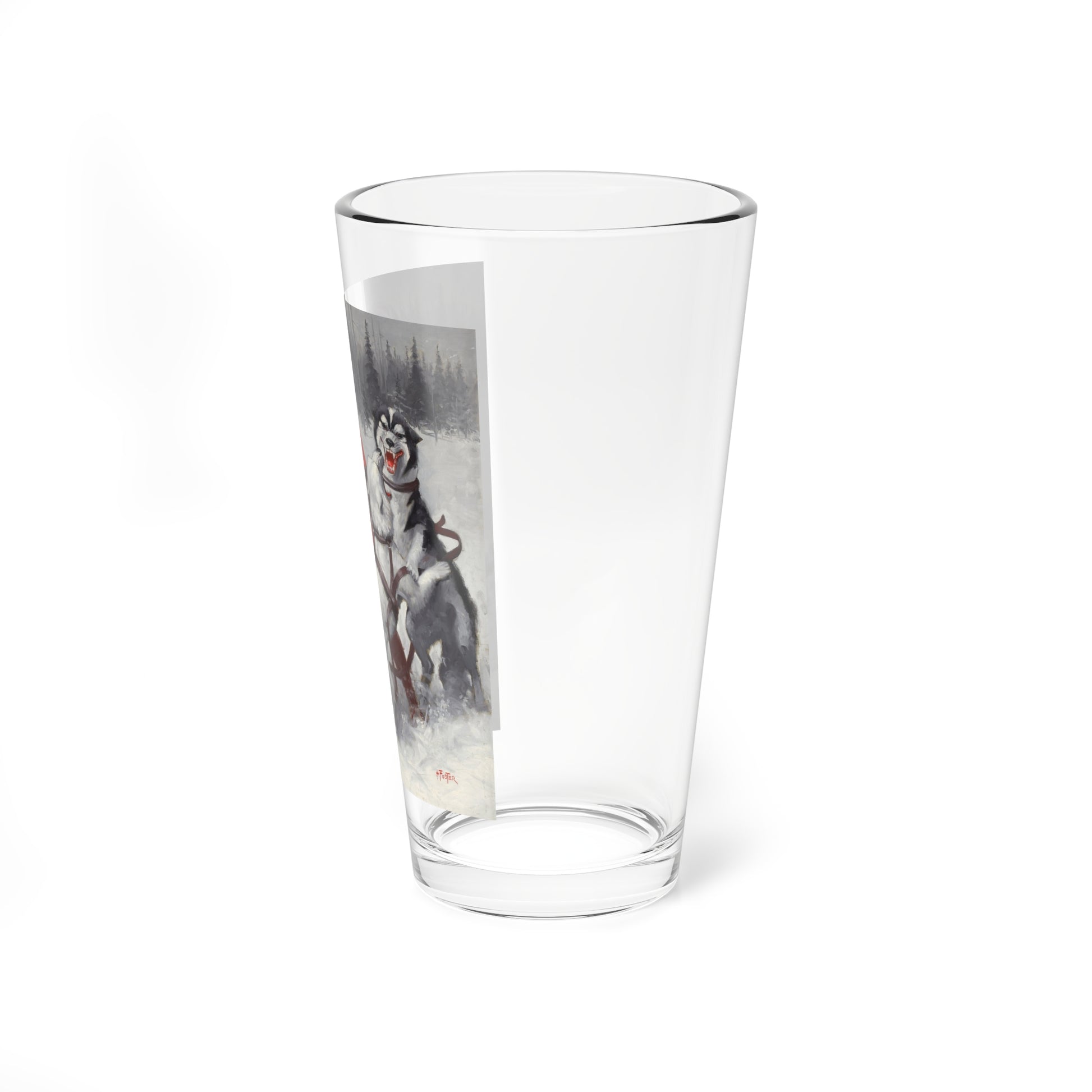 Royal Canadian Mountie Dogs, Winter Scene (Magazine Illustration) Pint Glass 16oz-Go Mug Yourself