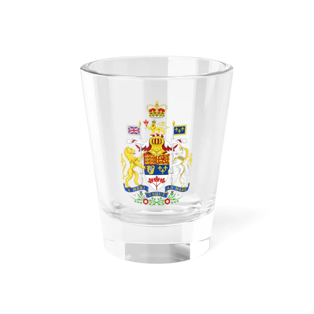 Royal Coat of arms of Canada 1957-1994 (Canada) (Coat of Arms) Shot Glass 1.5oz 1.5oz - Go Mug Yourself