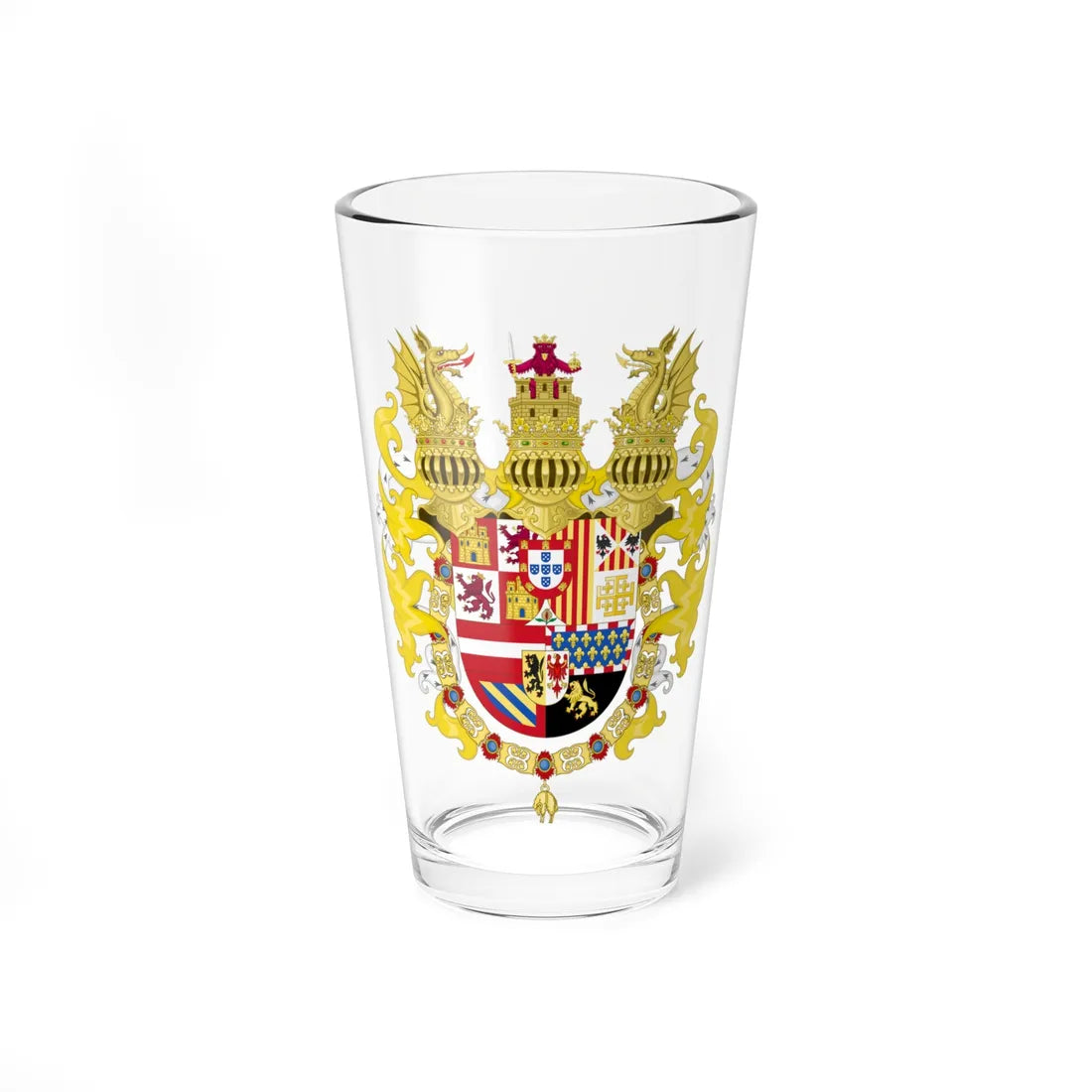 Royal Coat of Arms of Catholic Monarchs in Naples with Germanic Ornaments 1580-1650 (Spain) (Coat of Arms) Pint Glass 16oz 16oz - Go Mug Yourself