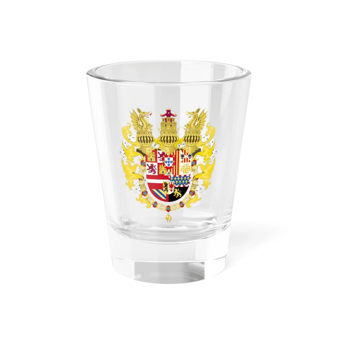 Royal Coat of Arms of Catholic Monarchs in Naples with Germanic Ornaments 1580-1650 (Spain) (Coat of Arms) Shot Glass 1.5oz 1.5oz - Go Mug Yourself