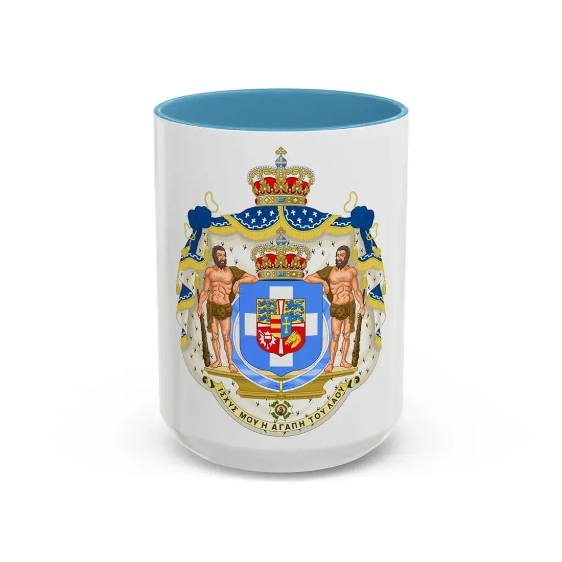 Royal Coat of Arms of Greece (1863-1936) - Accent Coffee Mug 15oz Light Blue - Go Mug Yourself