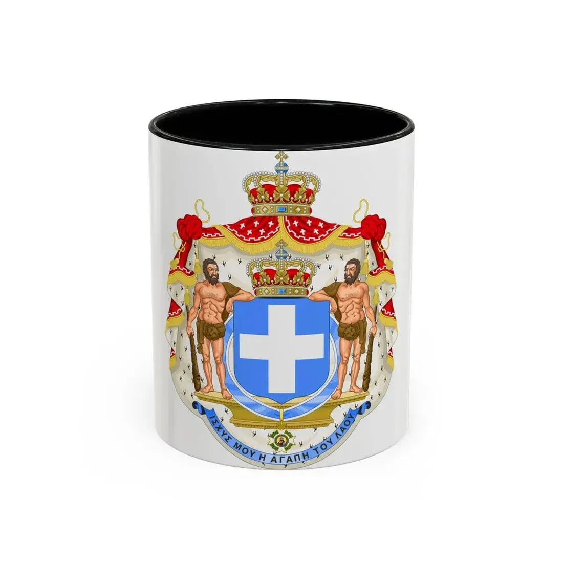 Royal Coat of Arms of Greece (blue cross) - Accent Coffee Mug 11oz Black - Go Mug Yourself