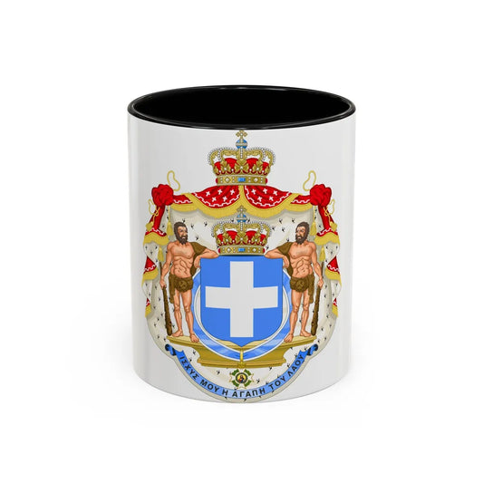 Royal Coat of Arms of Greece (blue cross) - Accent Coffee Mug 11oz Black - Go Mug Yourself