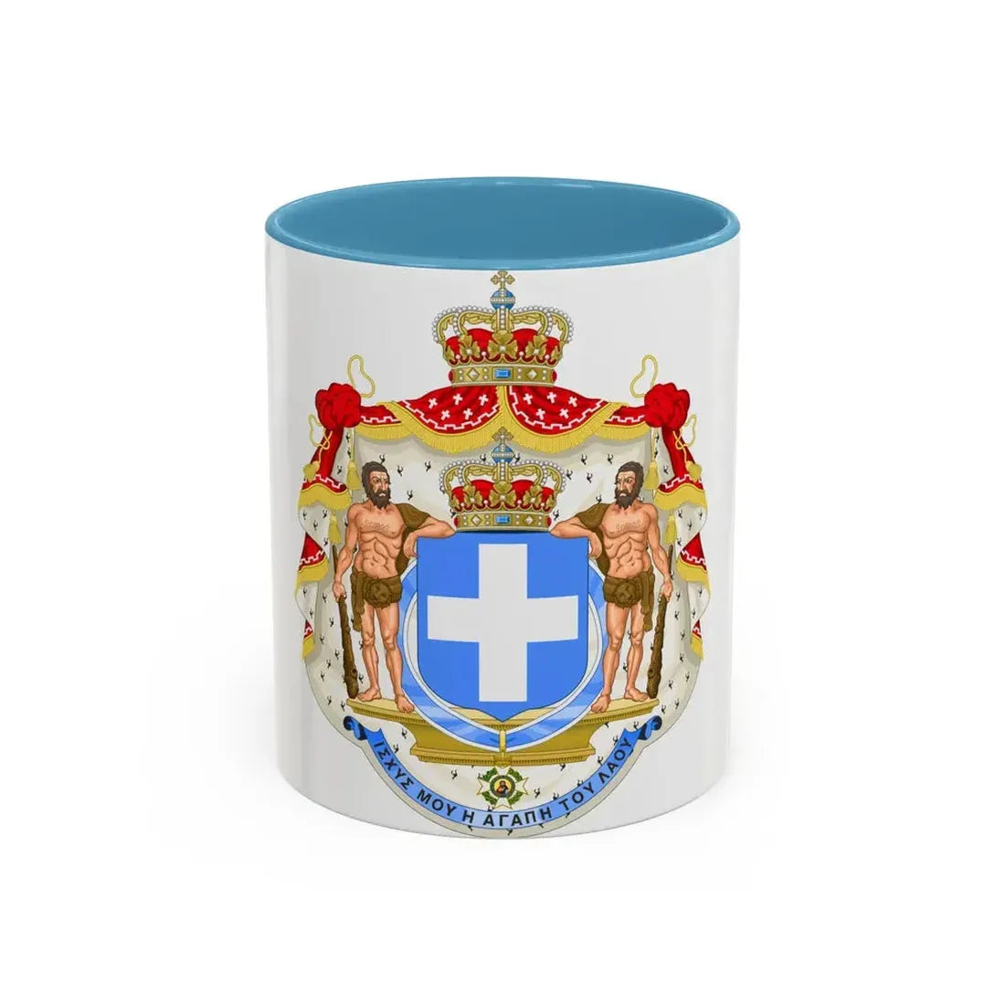 Royal Coat of Arms of Greece (blue cross) - Accent Coffee Mug 11oz Light Blue - Go Mug Yourself
