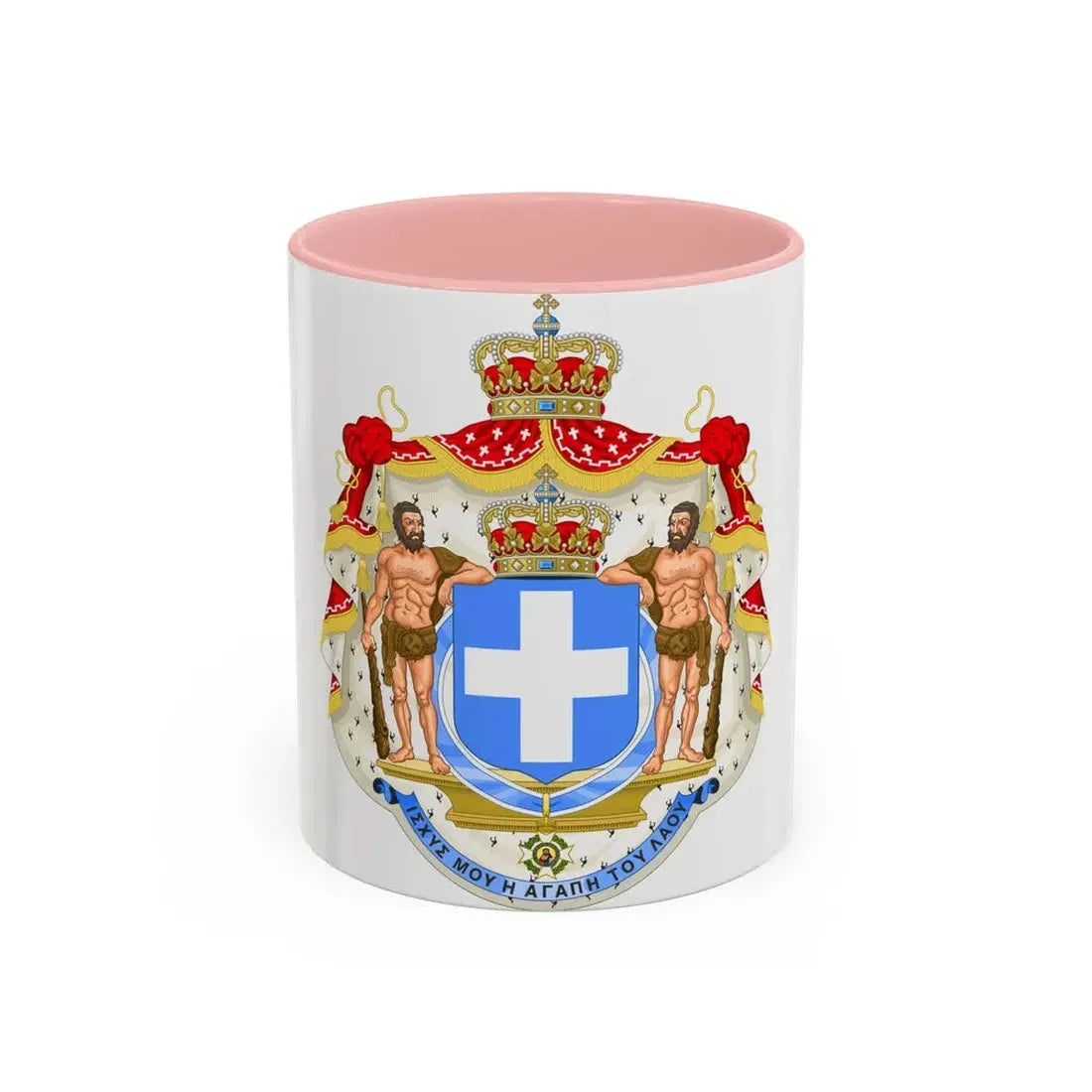 Royal Coat of Arms of Greece (blue cross) - Accent Coffee Mug 11oz Pink - Go Mug Yourself