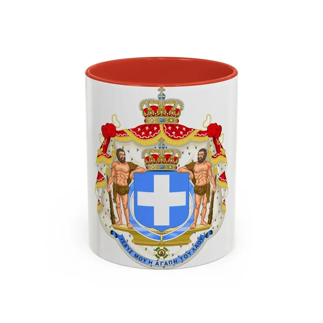 Royal Coat of Arms of Greece (blue cross) - Accent Coffee Mug 11oz Red - Go Mug Yourself