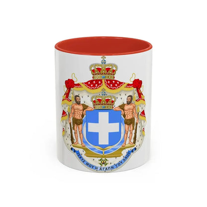Royal Coat of Arms of Greece (blue cross) - Accent Coffee Mug 11oz Red - Go Mug Yourself