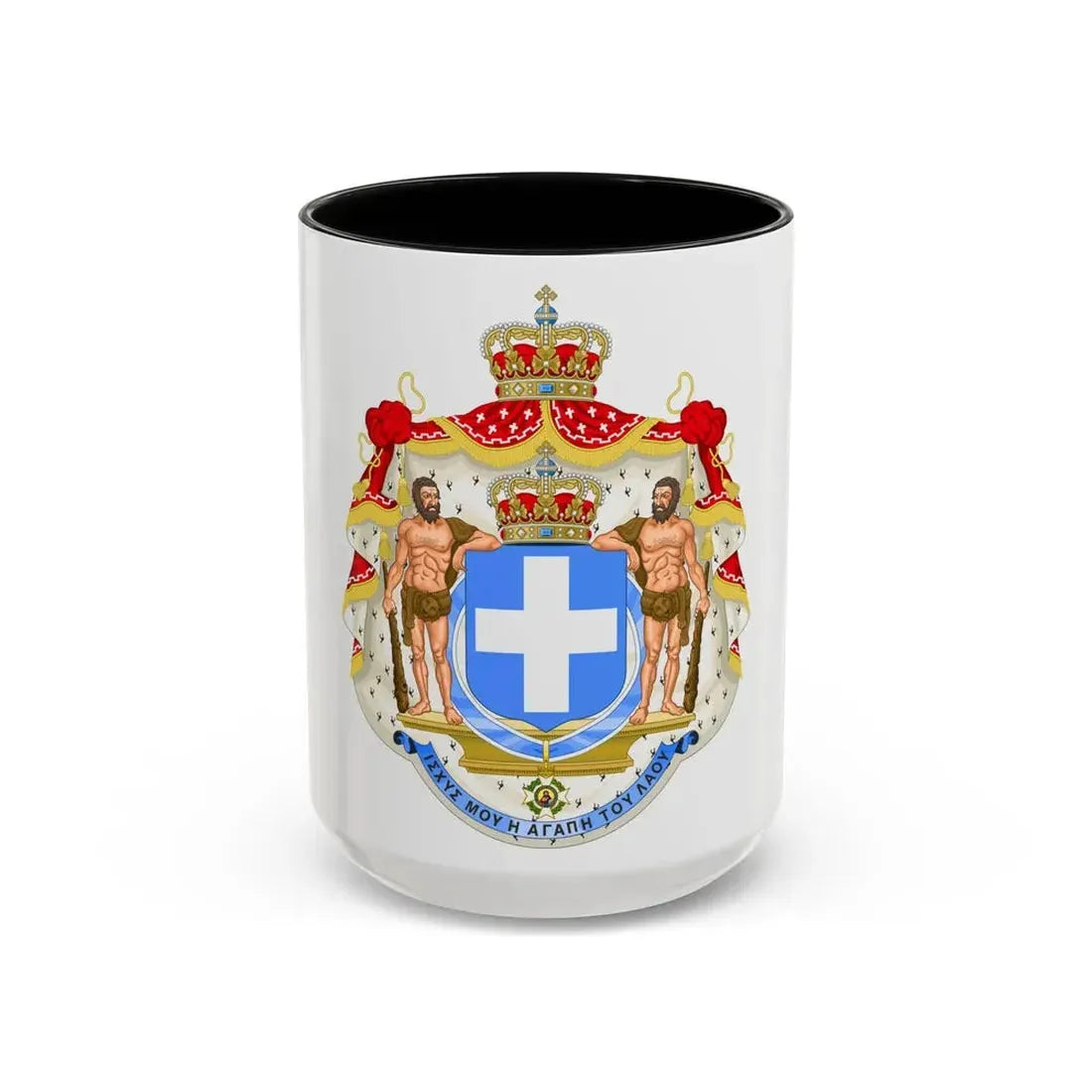 Royal Coat of Arms of Greece (blue cross) - Accent Coffee Mug 15oz Black - Go Mug Yourself