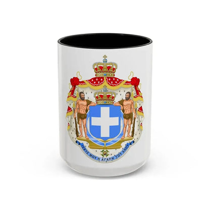 Royal Coat of Arms of Greece (blue cross) - Accent Coffee Mug 15oz Black - Go Mug Yourself