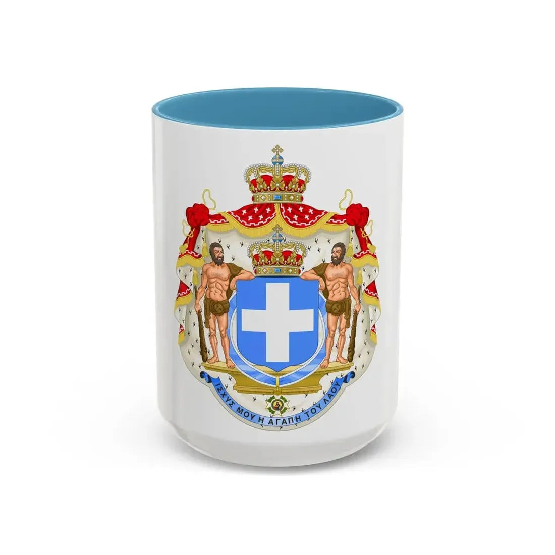 Royal Coat of Arms of Greece (blue cross) - Accent Coffee Mug 15oz Light Blue - Go Mug Yourself