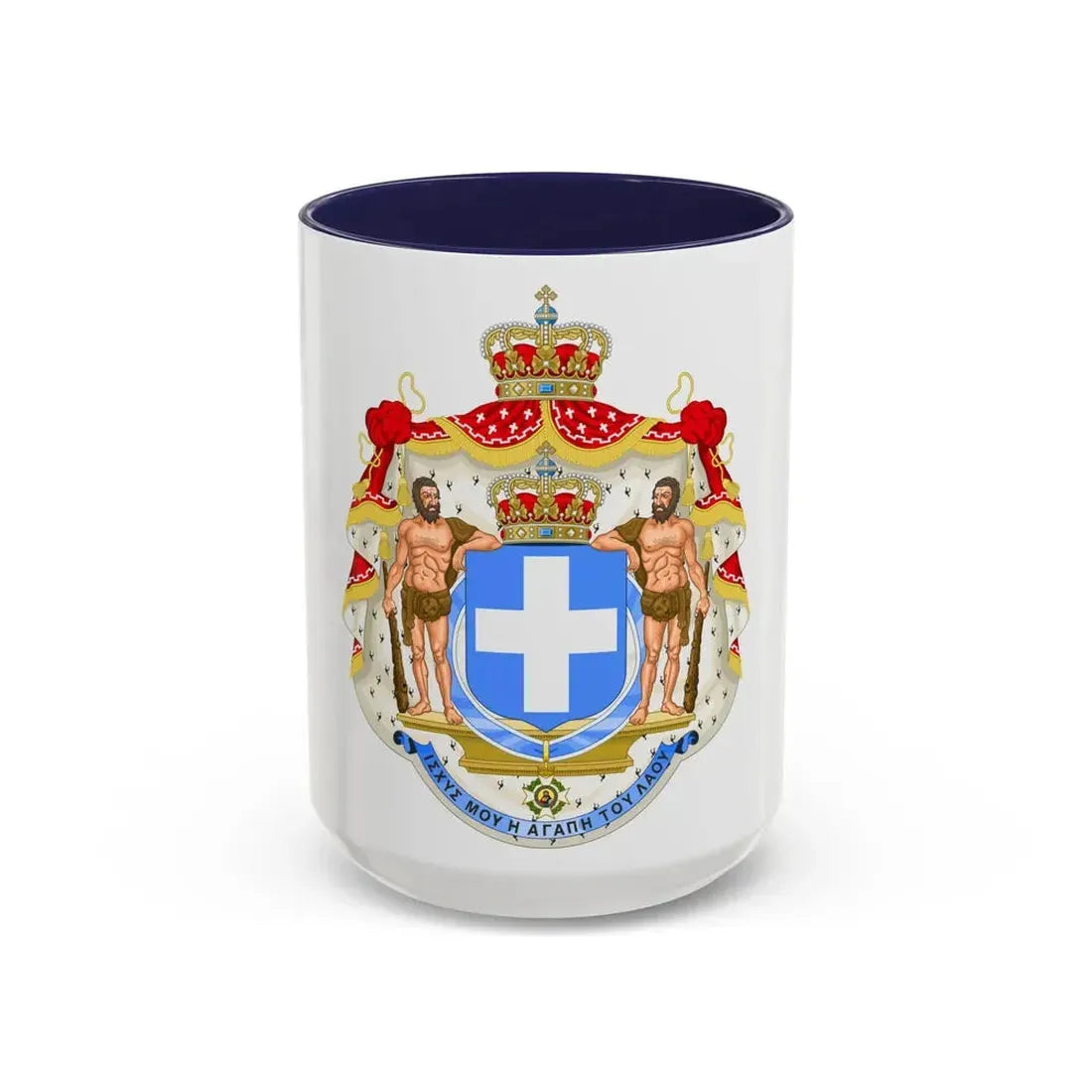 Royal Coat of Arms of Greece (blue cross) - Accent Coffee Mug 15oz Navy - Go Mug Yourself