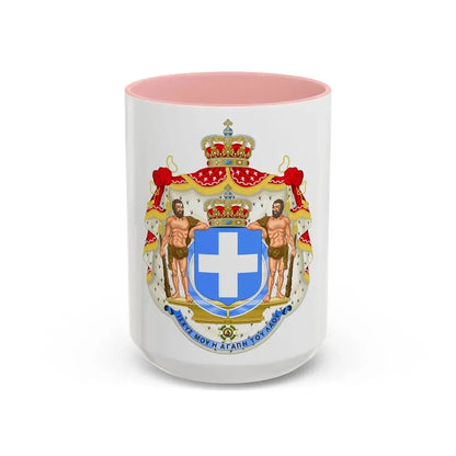 Royal Coat of Arms of Greece (blue cross) - Accent Coffee Mug 15oz Pink - Go Mug Yourself