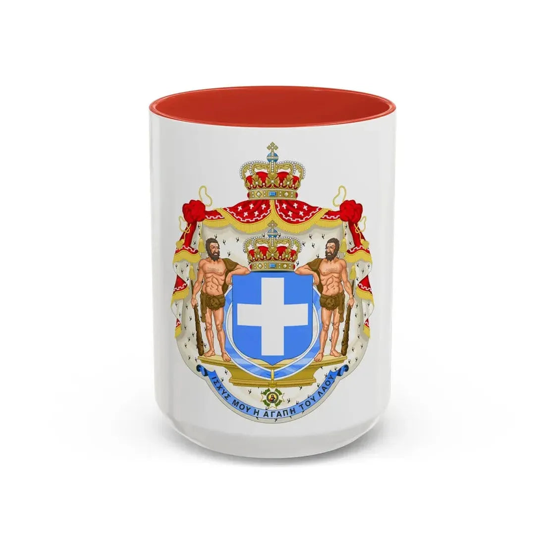 Royal Coat of Arms of Greece (blue cross) - Accent Coffee Mug 15oz Red - Go Mug Yourself