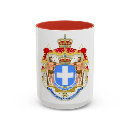 Royal Coat of Arms of Greece (blue cross) - Accent Coffee Mug 15oz Red - Go Mug Yourself