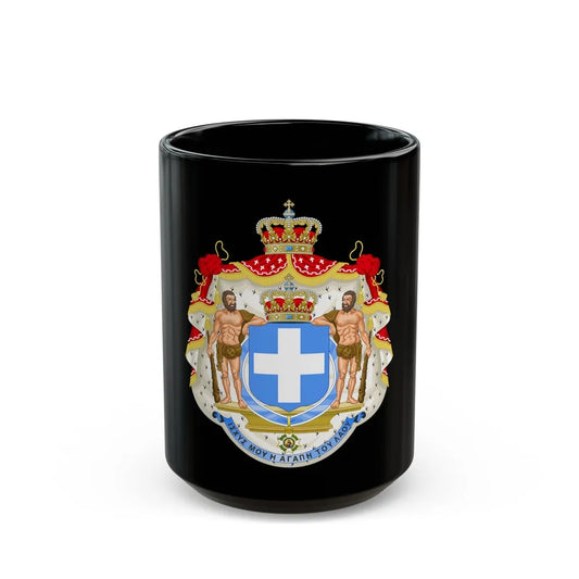 Royal Coat of Arms of Greece (blue cross) - Black Coffee Mug-15oz-Go Mug Yourself