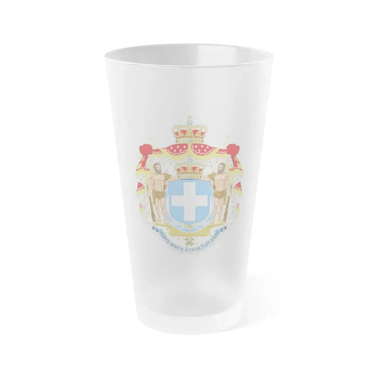 Royal Coat of Arms of Greece (blue cross) - Frosted Pint Glass 16oz Default Title - Go Mug Yourself