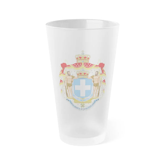 Royal Coat of Arms of Greece (blue cross) - Frosted Pint Glass 16oz-Go Mug Yourself