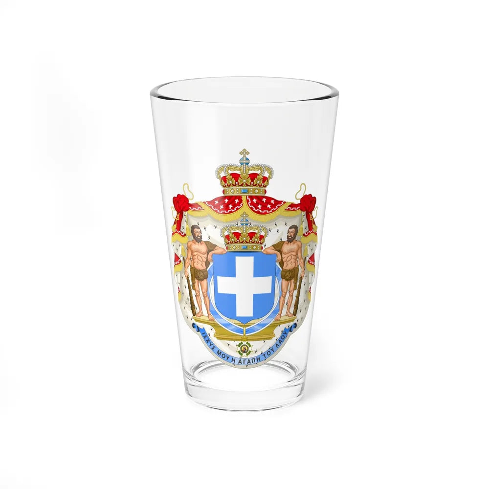 Royal Coat of Arms of Greece (blue cross) - Pint Glass 16oz-16oz-Go Mug Yourself