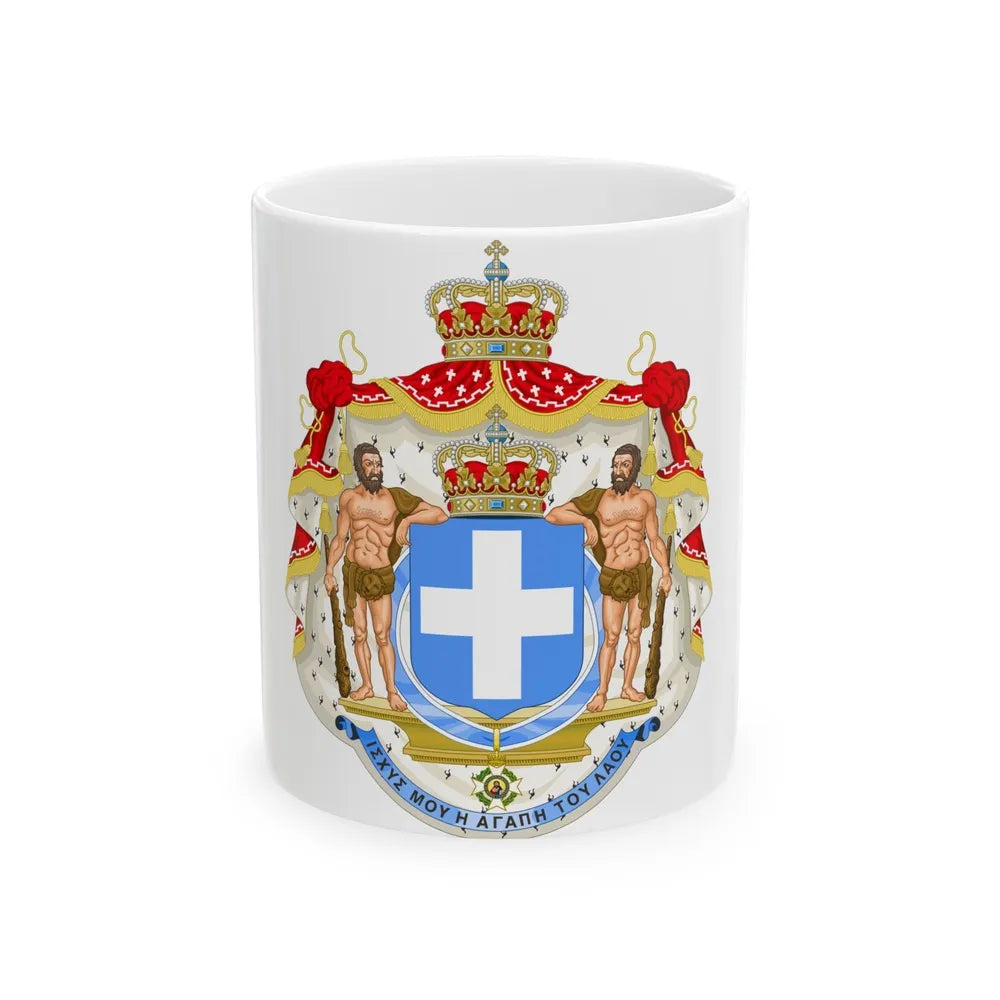 Royal Coat of Arms of Greece (blue cross) - White Coffee Mug-11oz-Go Mug Yourself