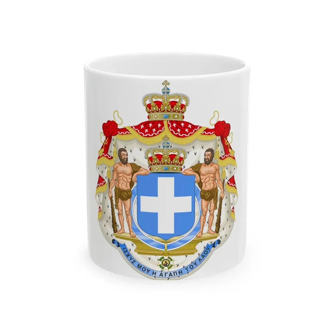 Royal Coat of Arms of Greece (blue cross) - White Coffee Mug 11oz - Go Mug Yourself