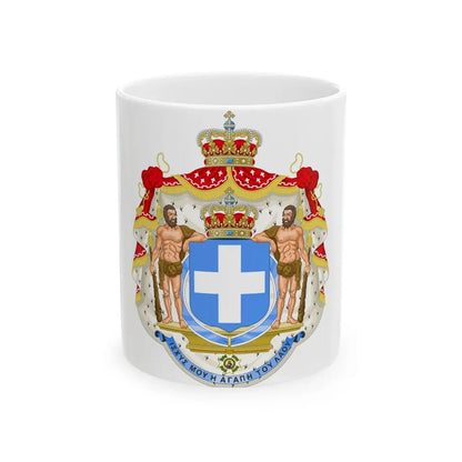 Royal Coat of Arms of Greece (blue cross) - White Coffee Mug 11oz - Go Mug Yourself