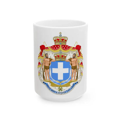 Royal Coat of Arms of Greece (blue cross) - White Coffee Mug 15oz - Go Mug Yourself