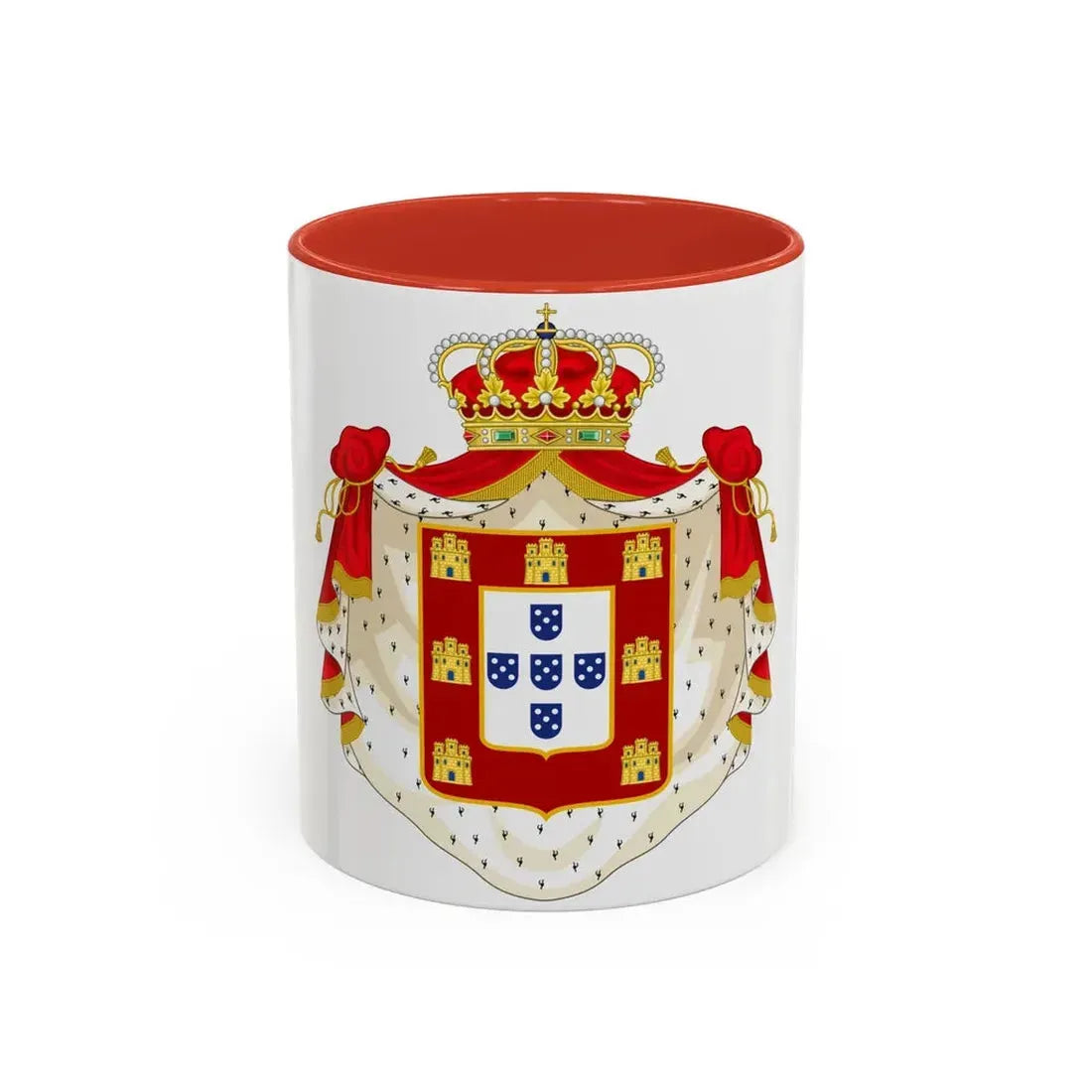 Royal Coat of Arms of Portugal with Mantle - Accent Coffee Mug 11oz Red - Go Mug Yourself