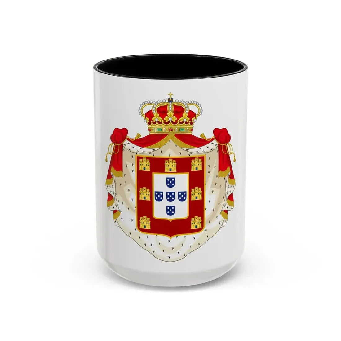 Royal Coat of Arms of Portugal with Mantle - Accent Coffee Mug 15oz Black - Go Mug Yourself