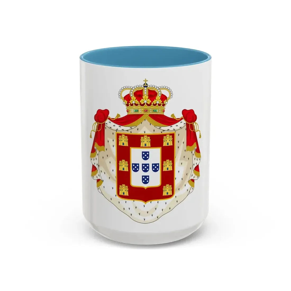 Royal Coat of Arms of Portugal with Mantle - Accent Coffee Mug 15oz Light Blue - Go Mug Yourself