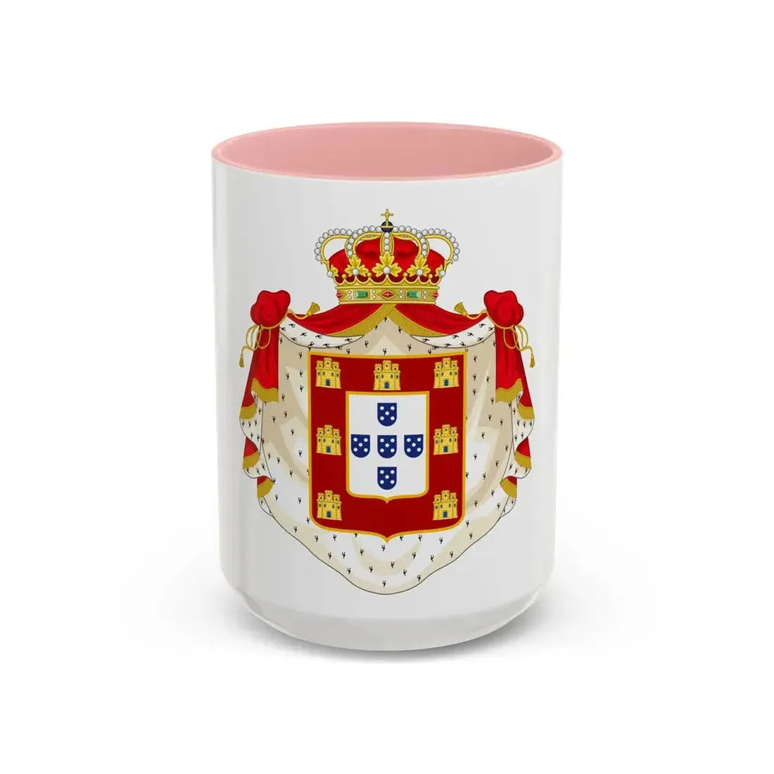 Royal Coat of Arms of Portugal with Mantle - Accent Coffee Mug 15oz Pink - Go Mug Yourself
