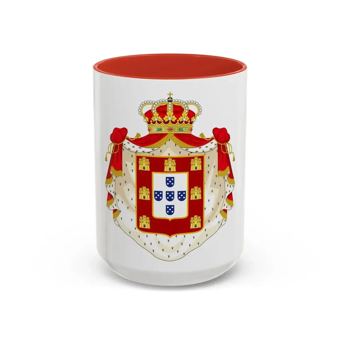 Royal Coat of Arms of Portugal with Mantle - Accent Coffee Mug 15oz Red - Go Mug Yourself