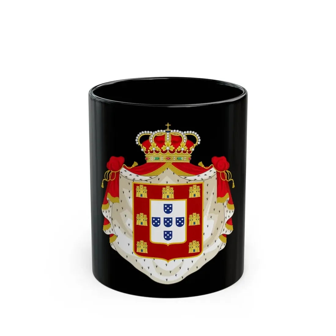 Royal Coat of Arms of Portugal with Mantle - Black Coffee Mug 11oz - Go Mug Yourself