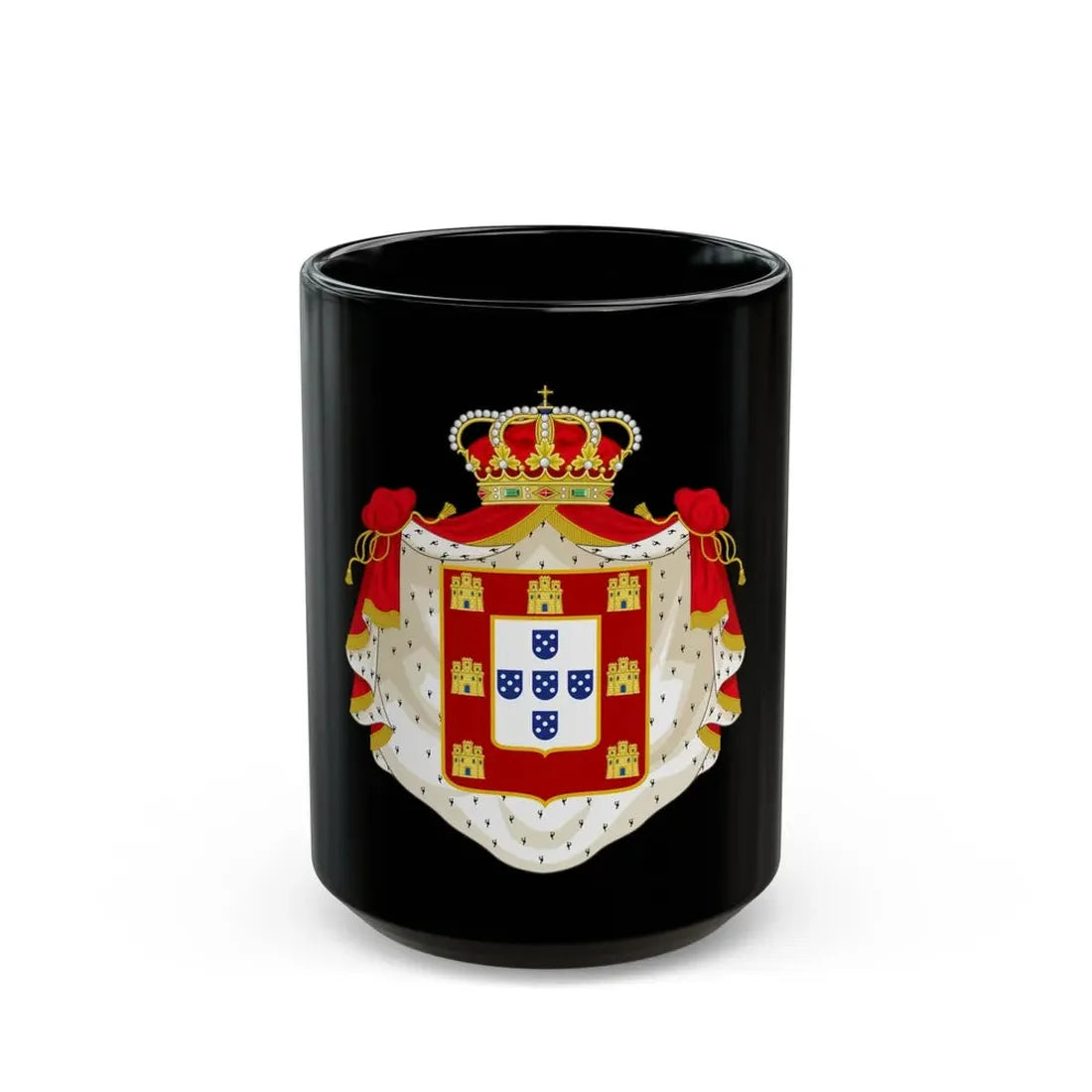 Royal Coat of Arms of Portugal with Mantle - Black Coffee Mug 15oz - Go Mug Yourself