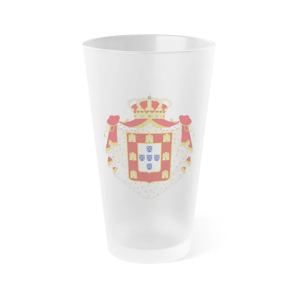 Royal Coat of Arms of Portugal with Mantle - Frosted Pint Glass 16oz-Go Mug Yourself