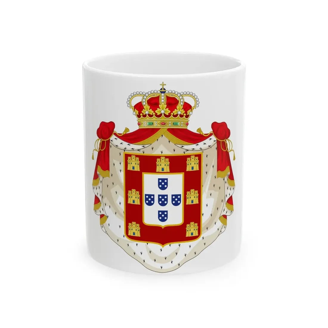 Royal Coat of Arms of Portugal with Mantle - White Coffee Mug 11oz - Go Mug Yourself