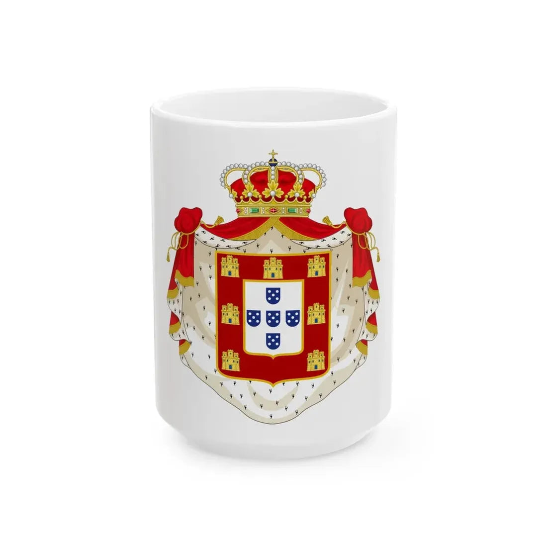 Royal Coat of Arms of Portugal with Mantle - White Coffee Mug 15oz - Go Mug Yourself
