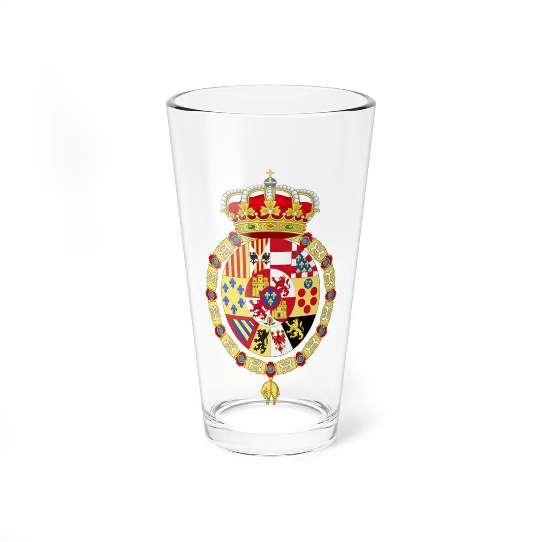Royal Coat of Arms of Spain 1761-1868 and 1874-1931 Golden Fleece Variant (Costa Rica) (Coat of Arms) Pint Glass 16oz 16oz - Go Mug Yourself