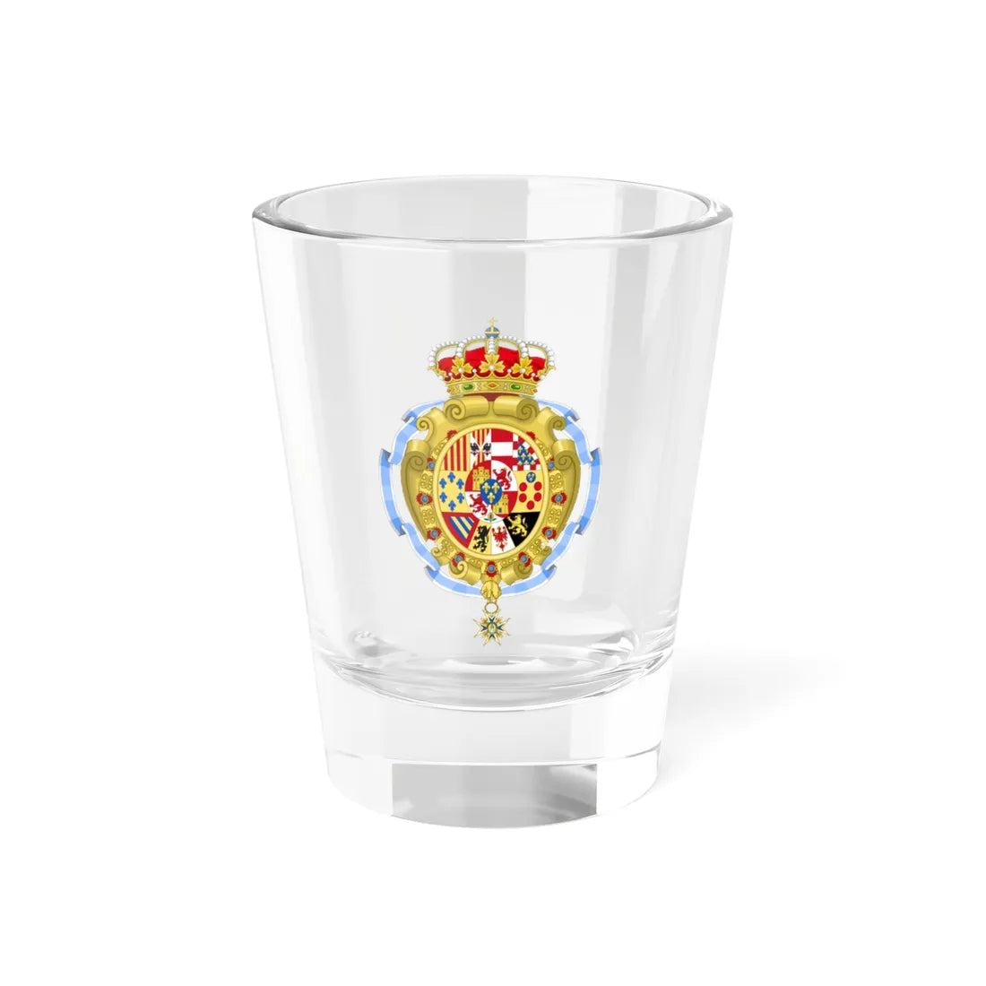 Royal Coat of Arms of Spain c.1883-1931 - Variant with the Sash of Charles III Order (Spain) (Coat of Arms) Shot Glass 1.5oz 1.5oz - Go Mug Yourself