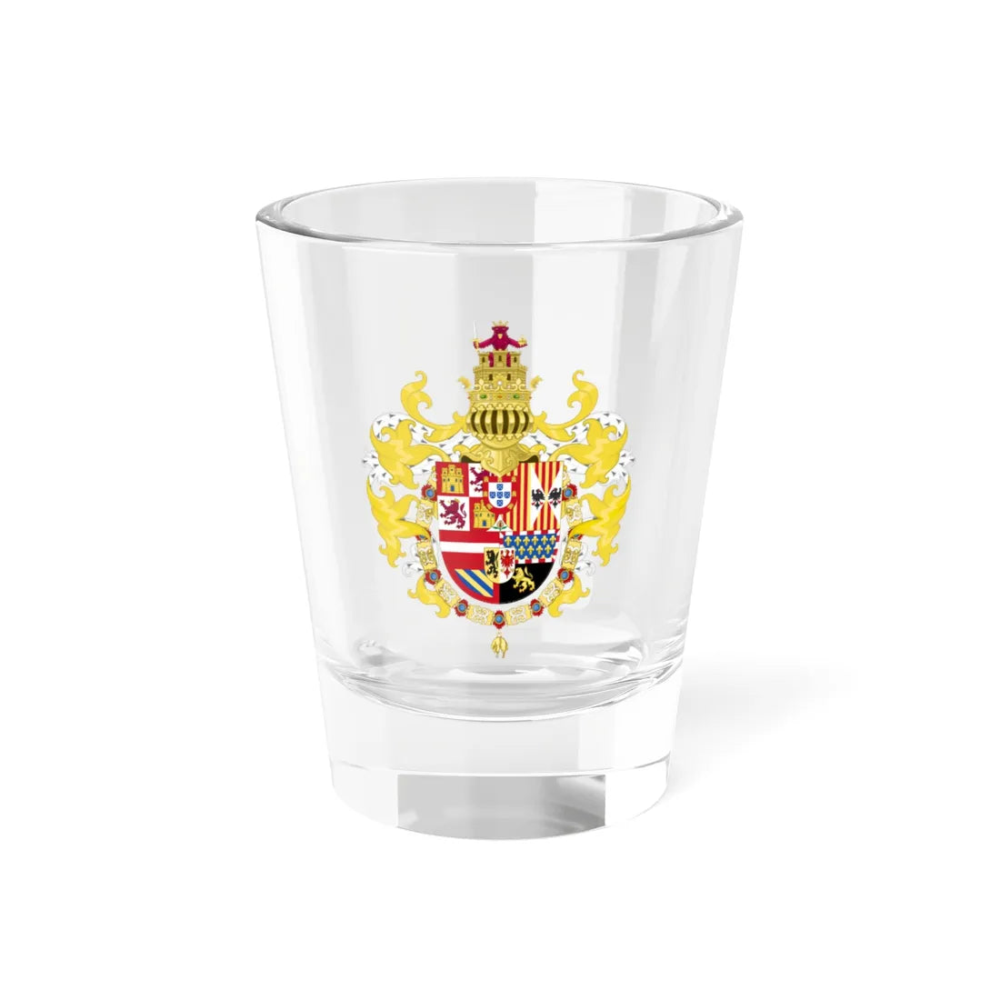 Royal Coat of Arms of Spain with Germanic Ornaments 1621-1668 (Spain) (Coat of Arms) Shot Glass 1.5oz 1.5oz - Go Mug Yourself