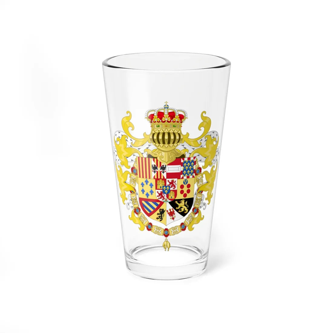 Royal Coat of Arms of Spain with Germanic Ornaments c.1883-1931 (Spain) (Coat of Arms) Pint Glass 16oz 16oz - Go Mug Yourself