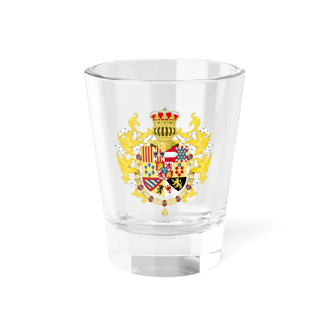 Royal Coat of Arms of Spain with Germanic Ornaments c.1883-1931 (Spain) (Coat of Arms) Shot Glass 1.5oz 1.5oz - Go Mug Yourself