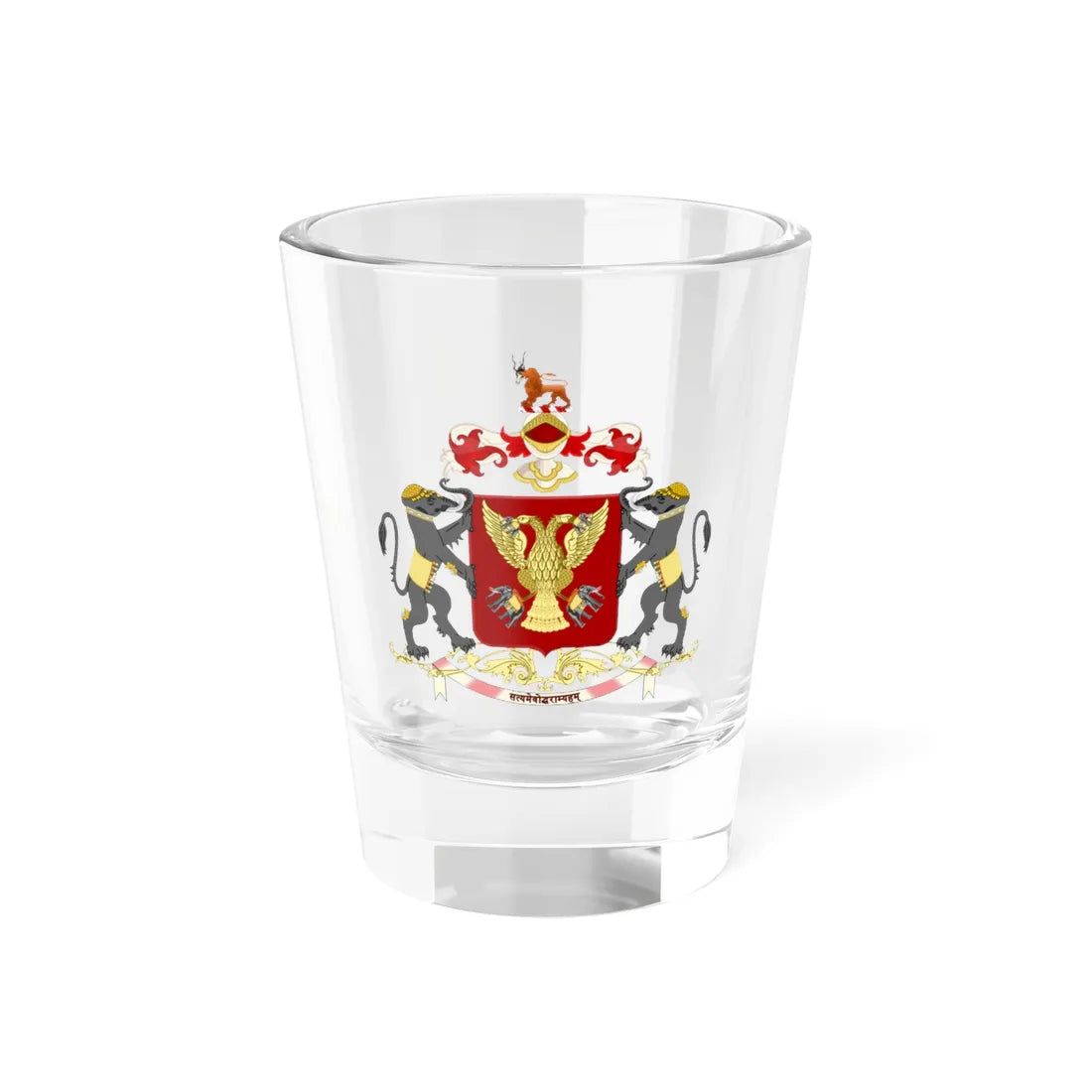 Royal coat of arms of the Kingdom of Mysore (India) (Coat of Arms) Shot Glass 1.5oz 1.5oz - Go Mug Yourself