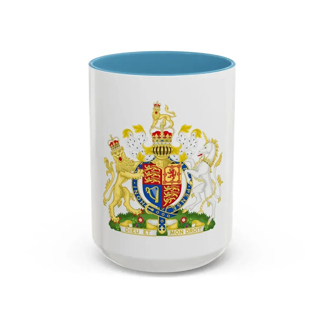 Royal Coat of Arms of the United Kingdom (1952-2022) - Accent Coffee Mug 15oz Light Blue - Go Mug Yourself