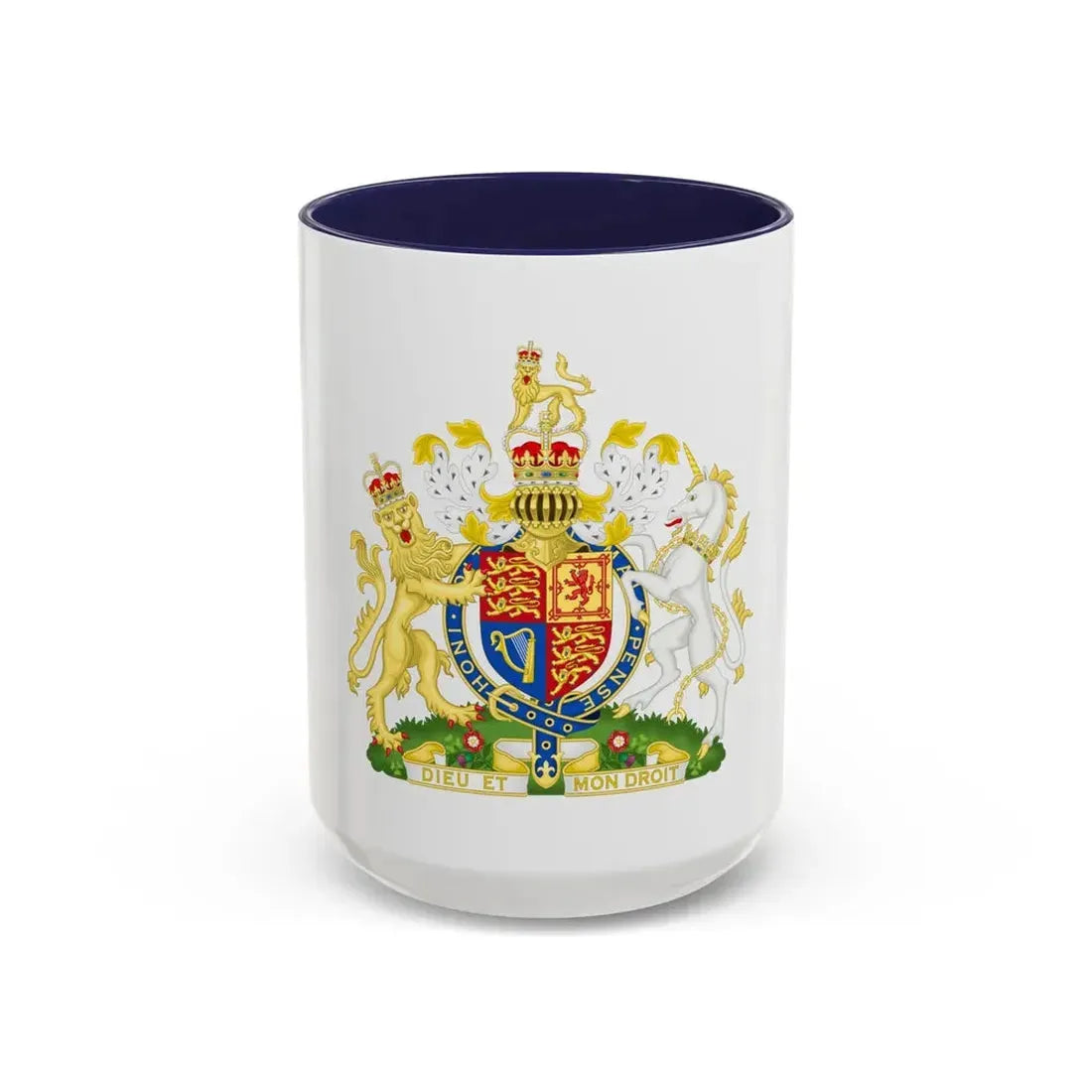 Royal Coat of Arms of the United Kingdom (1952-2022) - Accent Coffee Mug 15oz Navy - Go Mug Yourself