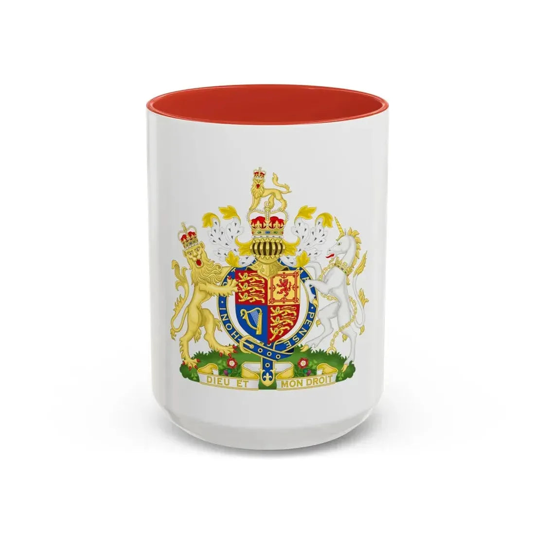 Royal Coat of Arms of the United Kingdom (1952-2022) - Accent Coffee Mug 15oz Red - Go Mug Yourself
