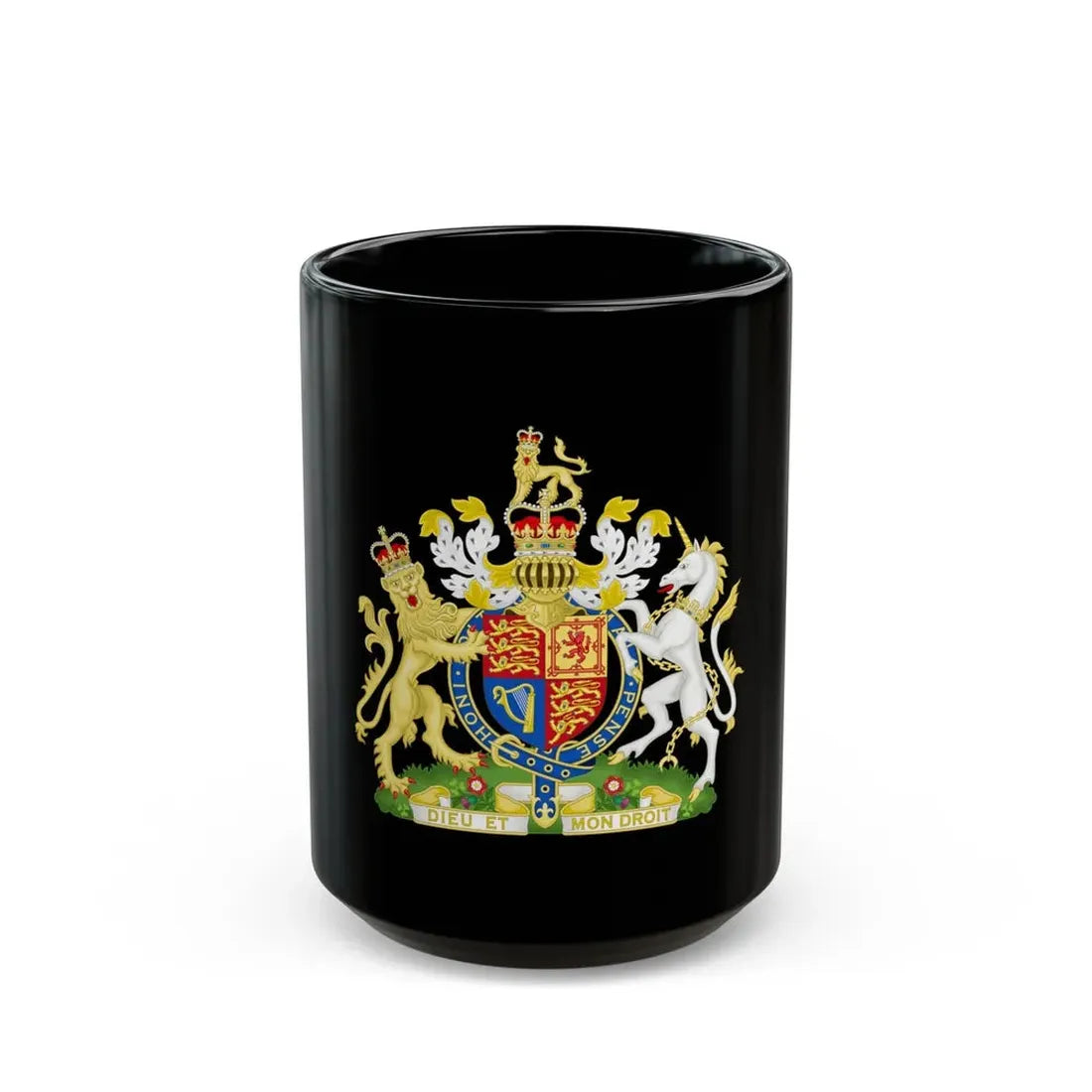 Royal Coat of Arms of the United Kingdom (1952-2022) - Black Coffee Mug 15oz - Go Mug Yourself